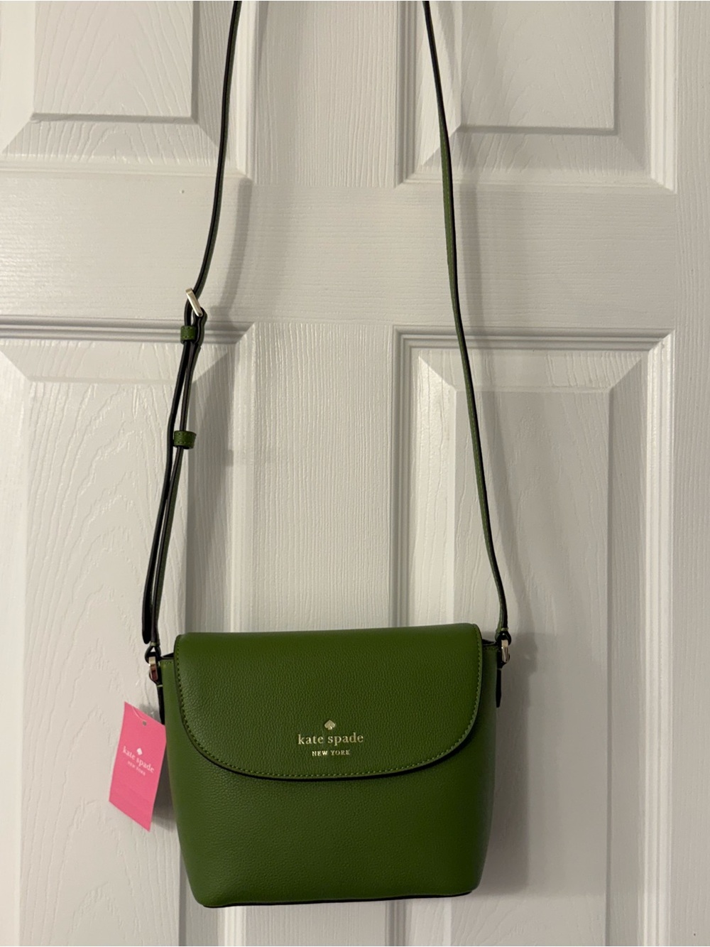 kate spade green Pebbled Leather Crossbody with Gold Logo Accent